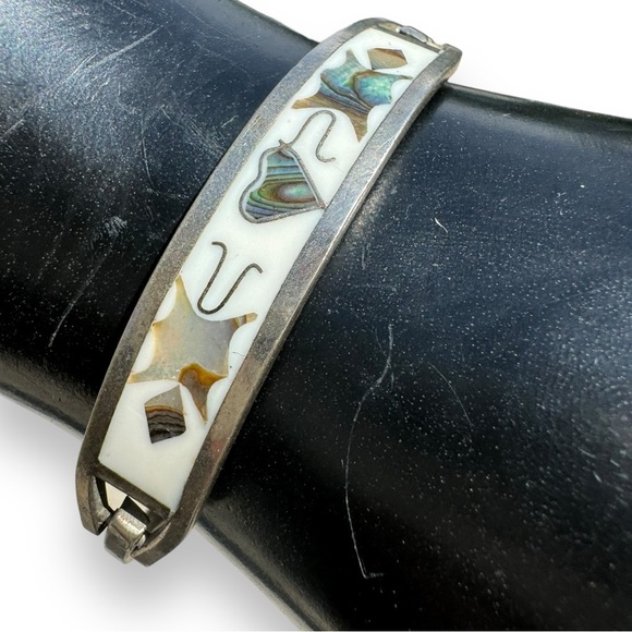 Vintage Alpaca Silver and Abalone Shell Bracelet - Picture 6 of 7